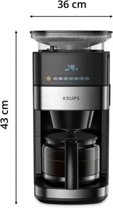 Krups Espressomaschine KM8328 Mahlen mit Mahlwerk | 24-Stunden-Timer | Getreidebehälter 180 g | Fassungsvermögen 1,25 l für bis zu 15 Tassen Kaffee | Automatische Abschaltfunktion | 3 Mahlgradeinstellungen | Schwarz