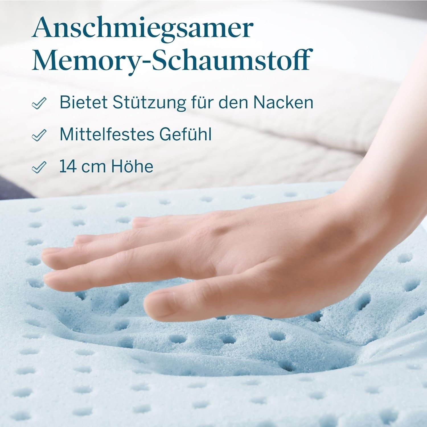LUCID Memory-Schaum-Kissen mit Gel 40 x 60 cm – atmungsaktiv – kühlender Effekt – waschbarer Bezug – Öko-Tex-zertifiziertes Kissen, weiß