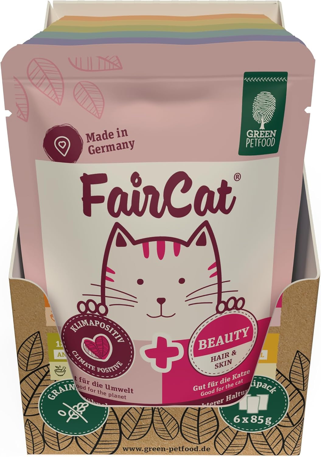 Green Petfood FairCat Multipack (6 x 85 g) | Erwachsener | Premium-Nassfutter für ausgewachsene Katzen 6 verschiedene leckere Sorten im Multipack | getreidefrei | Katzenfutter nass | 6er-Pack