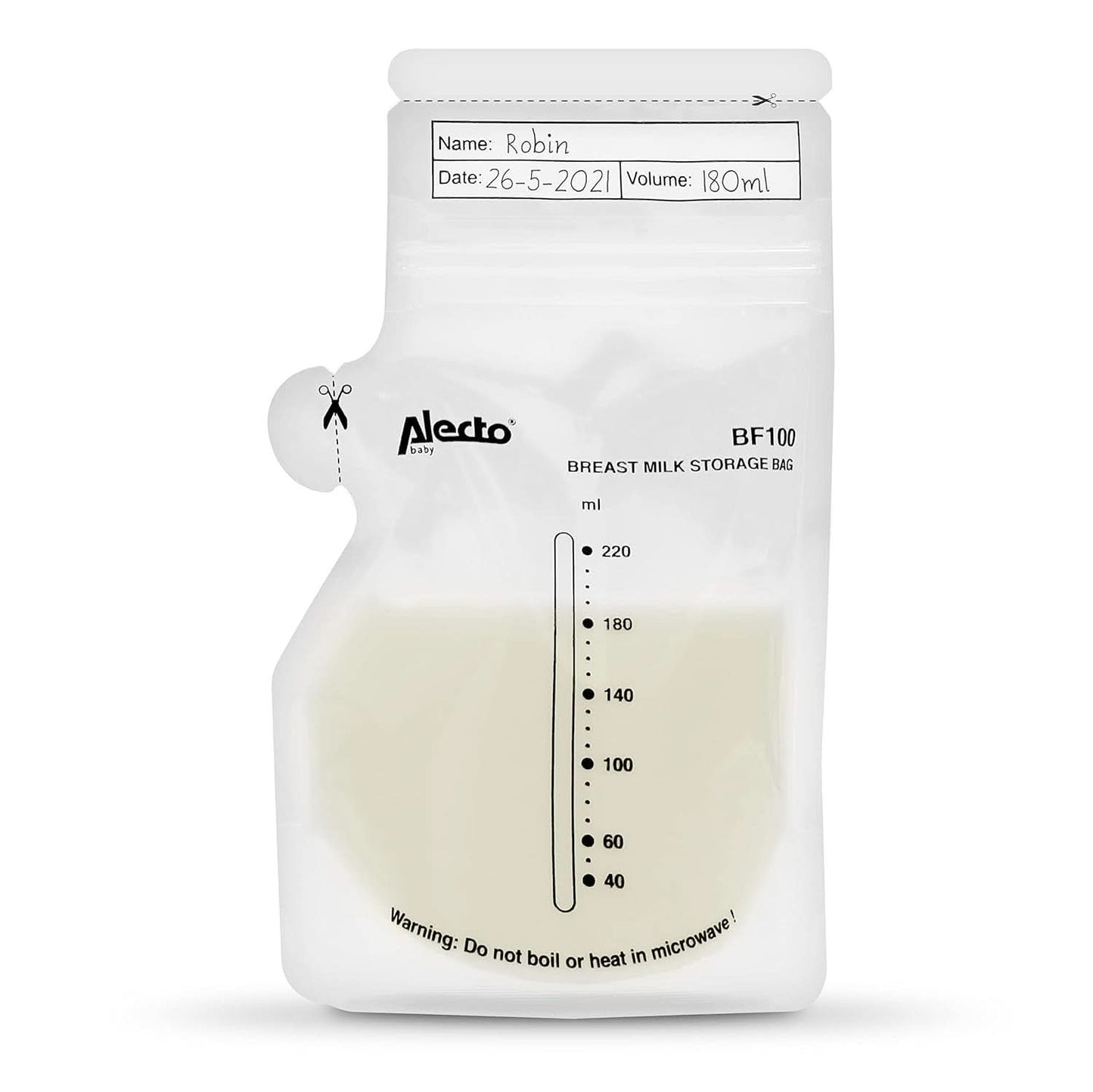 BF100 Aufbewahrungsbeutel für Muttermilch – Beutel für Muttermilch – Fassungsvermögen 220 ml – 100 Stück – Transparentes Lebensmittel- und Stillzubehör Bebe Naty Shop