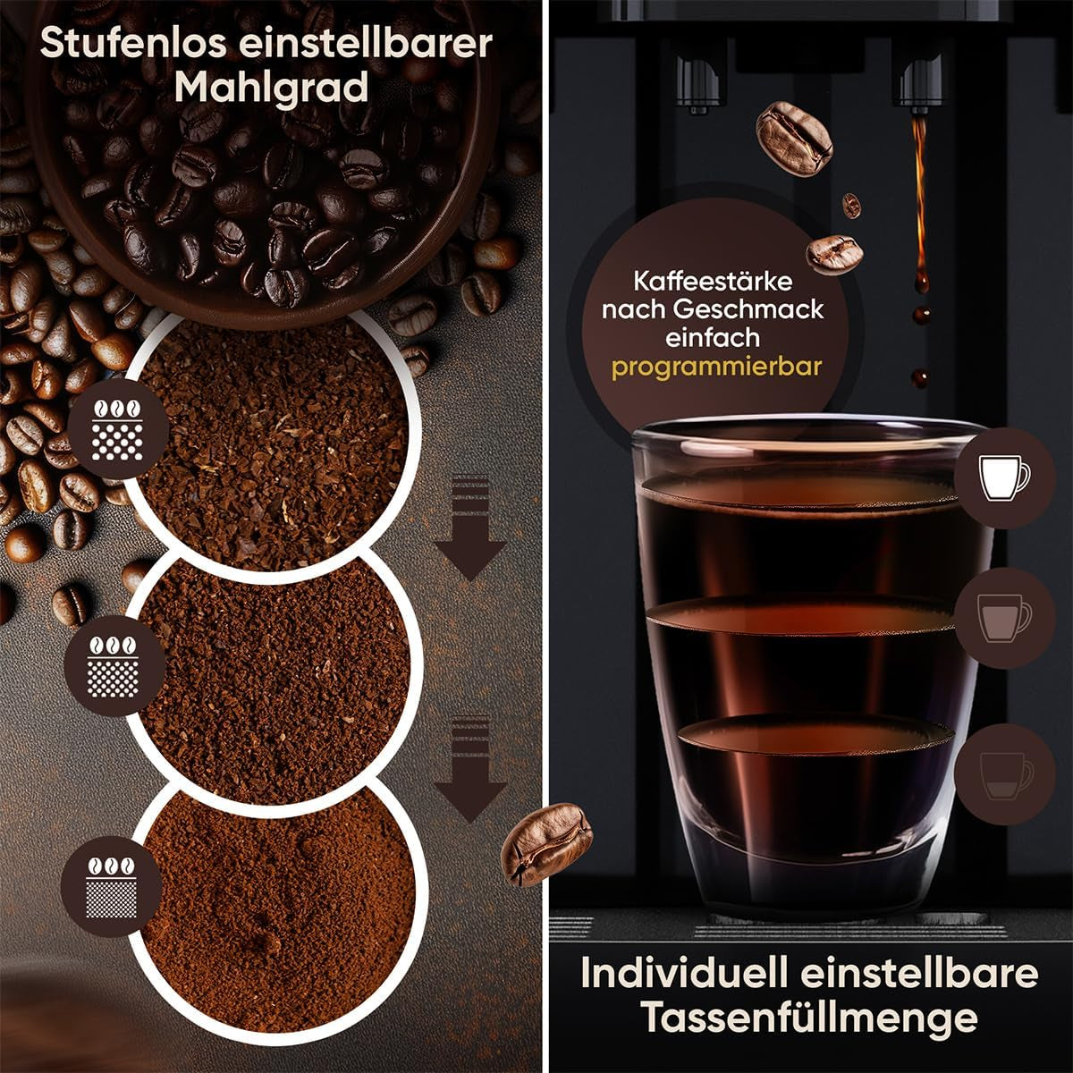 Vollautomatische ProfiCook® Espressomaschine mit Milchaufschäumer für Cappuccino | Kegelmahlwerk | mit Tassenwärmfunktion | Italienische Profipumpe | Touchscreen | Espresso | PC KAV 1281