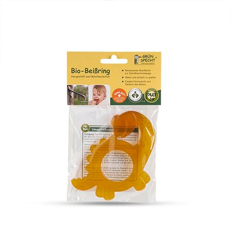 GRÜNSPECHT Bio-Beißring aus Naturkautschuk für zahnende Babys, massiert das Zahnfleisch, BPA-frei, weich, fördert die Feinmotorik, Dinosaurier-Muster (639-V1)