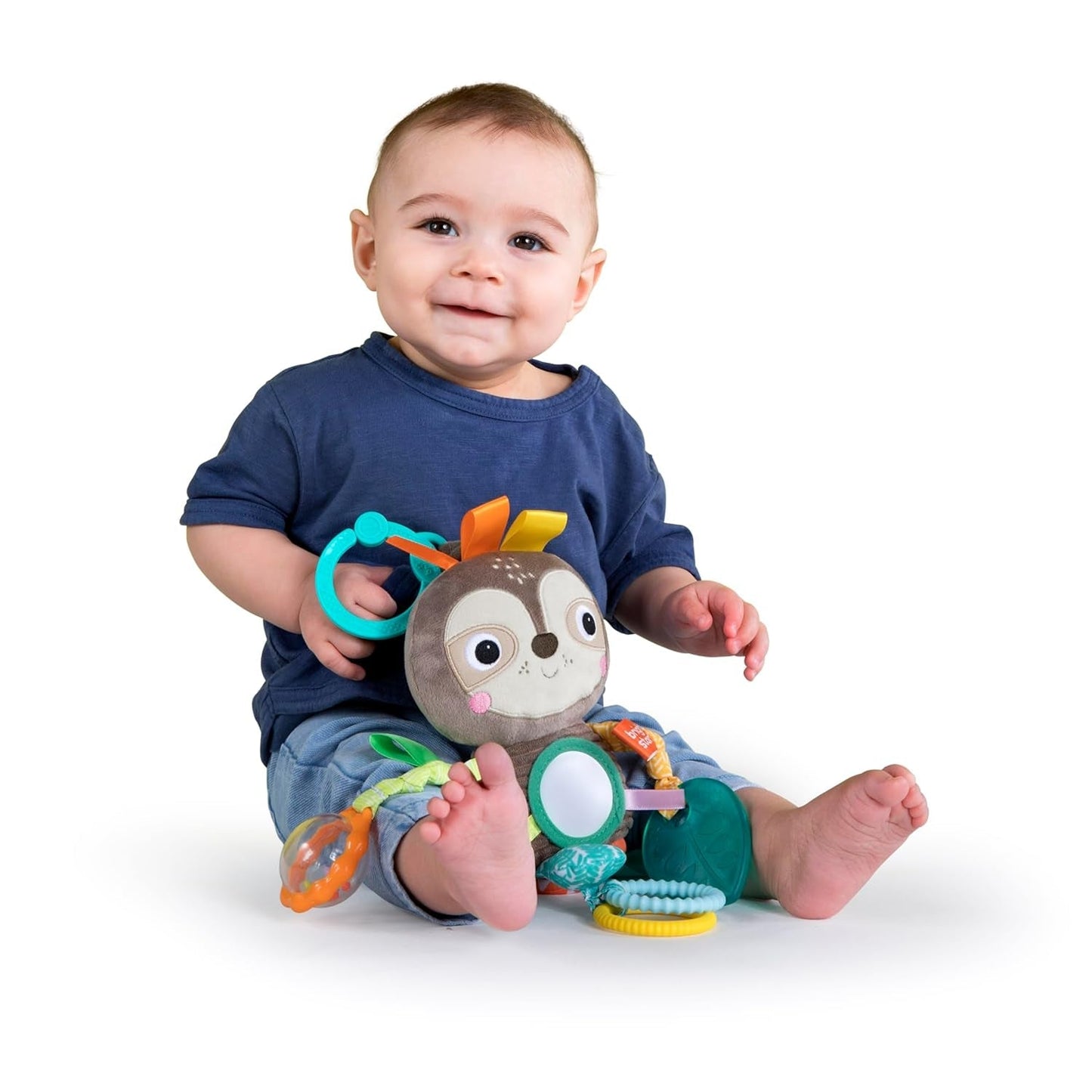Bright Starts Kinderwagen-Spielzeugfaultier – mit Rassel, Spiegel und Taggie-Loops Babyspielzeug Naty Shop Faultier