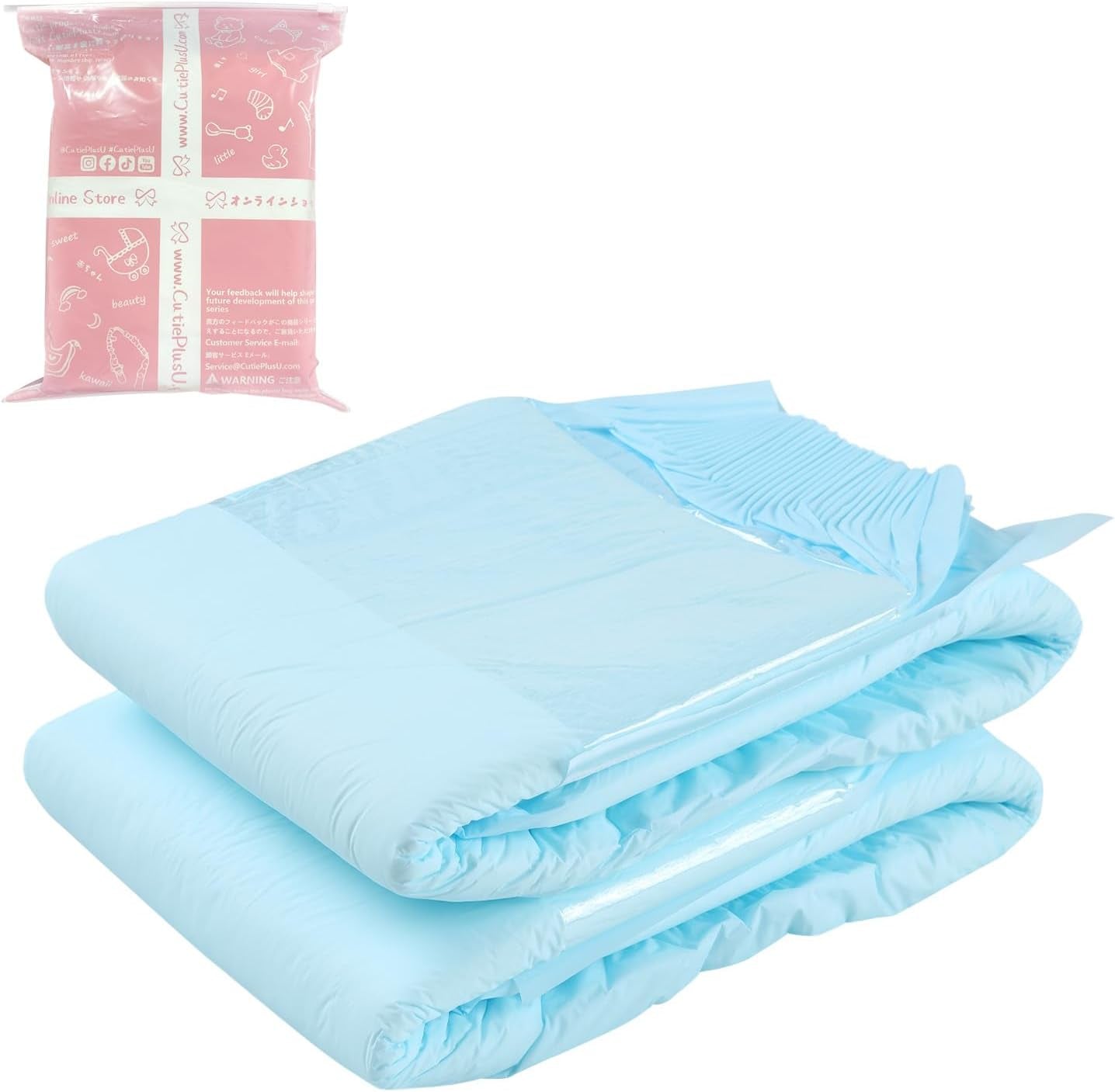 CutiePlusU Windeln für Erwachsene, trockene Oberfläche, maximale Saugfähigkeit über Nacht, Einweg-Inkontinenzwindel – Blau, 2er-Pack (Mittel 71–96 cm)