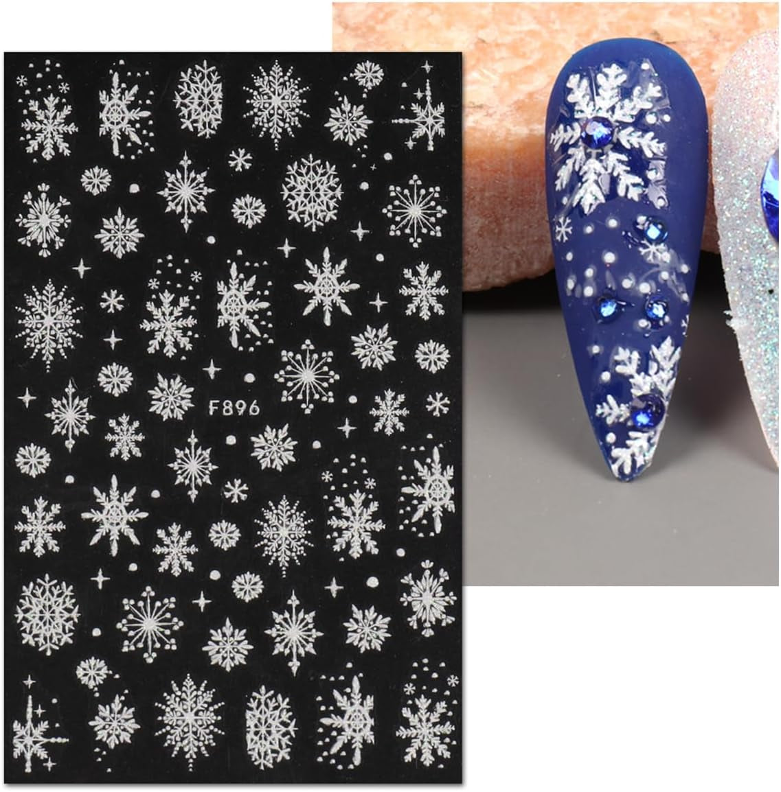 JMEOWIO Nagelsticker Weihnachten Weiß Glitter 8 Blatt Nail Art Sticker Selbstklebend Nagelaufkleber Schneeflocke Winter Urlaub Dekoration Nageldesign Zubehör