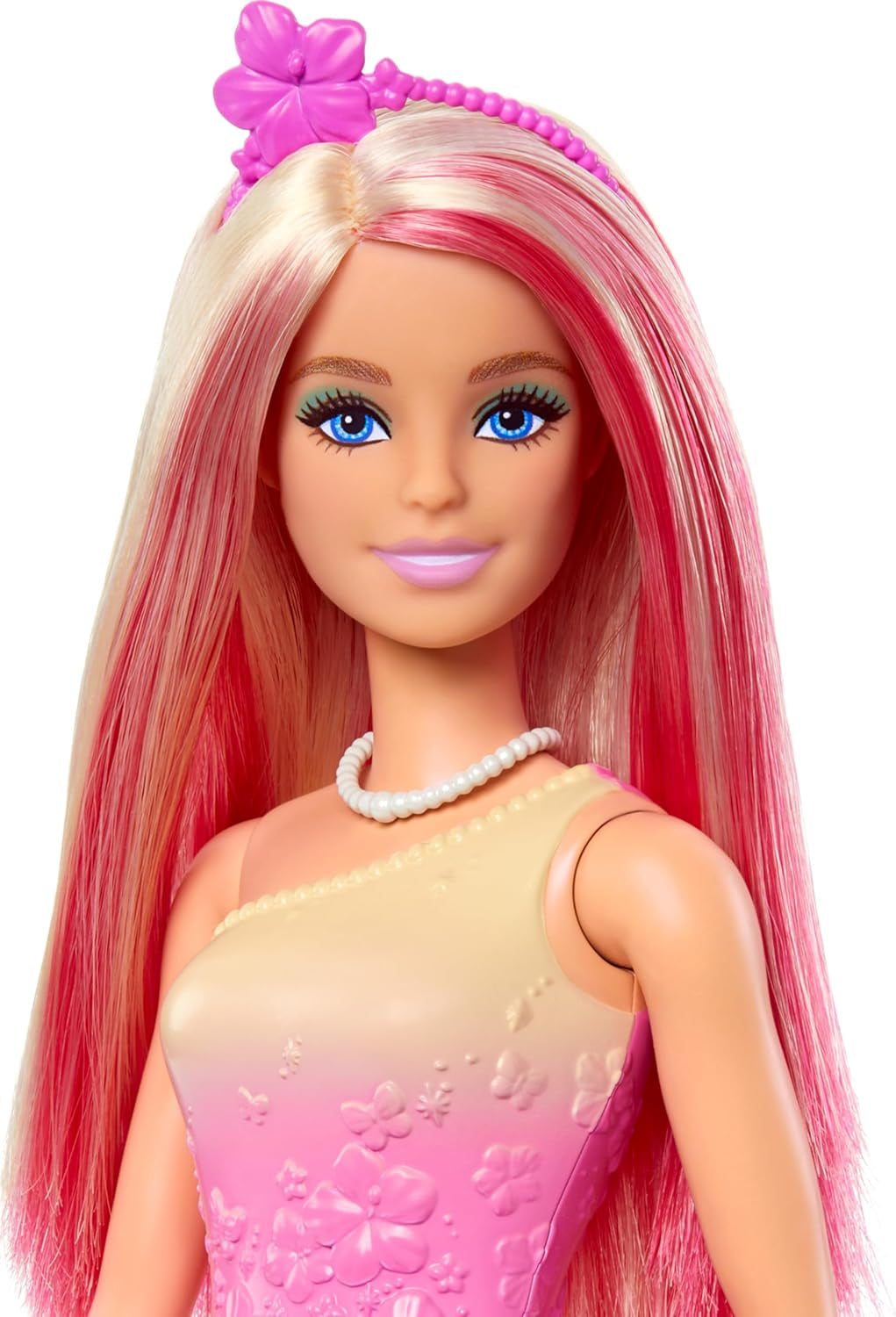 Königliche Barbie-Puppe mit blondem und rosafarbenem Haar, bunten Accessoires, rosafarbenem Oberteil und Schmetterlingsrock, HRR08 Naty Shop Dolls
