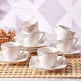 KARACA Nazende Espressotassen-Set aus Porzellan – 80 ml türkische Kaffeetassen mit Untertassen, 12-teiliges modernes Kaffeeservice mit 6 Kaffeetassen und 6 Untertassen, Mokkatassen – Weiß