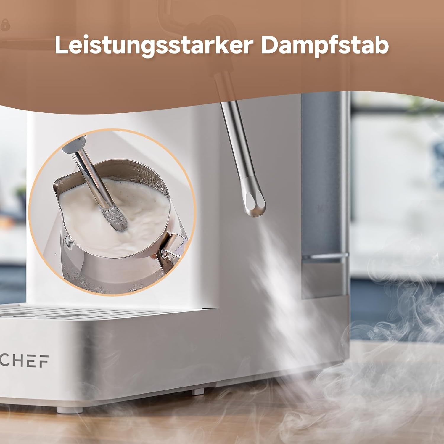 AMZCHEF 20-Bar-Espressomaschine, LED-Anzeige, professioneller Milchaufschäumer und Dampflanze aus Edelstahl, 1,5 l abnehmbarer Tank, 1350 W schnelles Aufheizen, Weiß