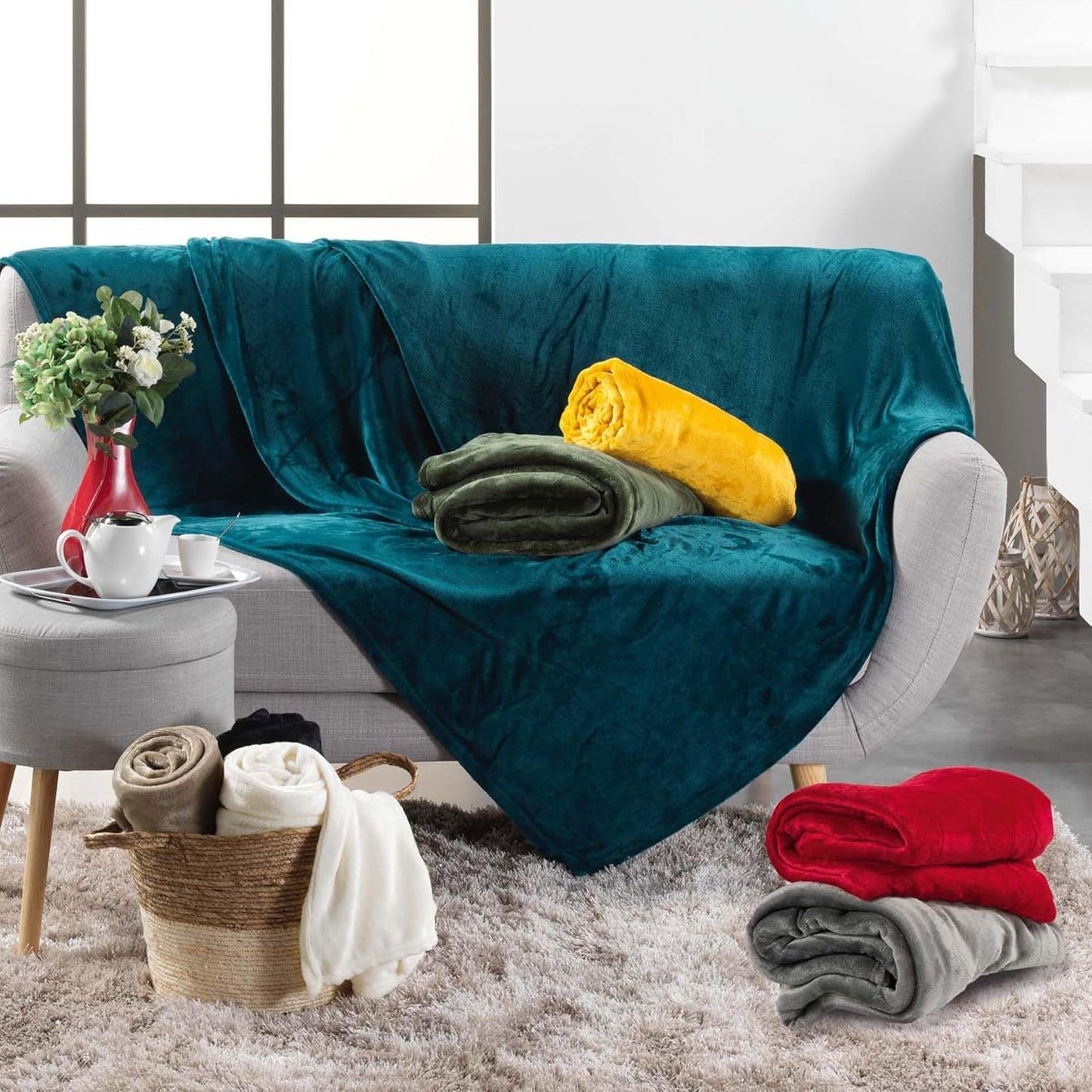 Douceur D'Intérieur FLANOU Plaid, Polyester, Blau, 125 x 150 cm Bettdecken und Steppdecken Naty Shop