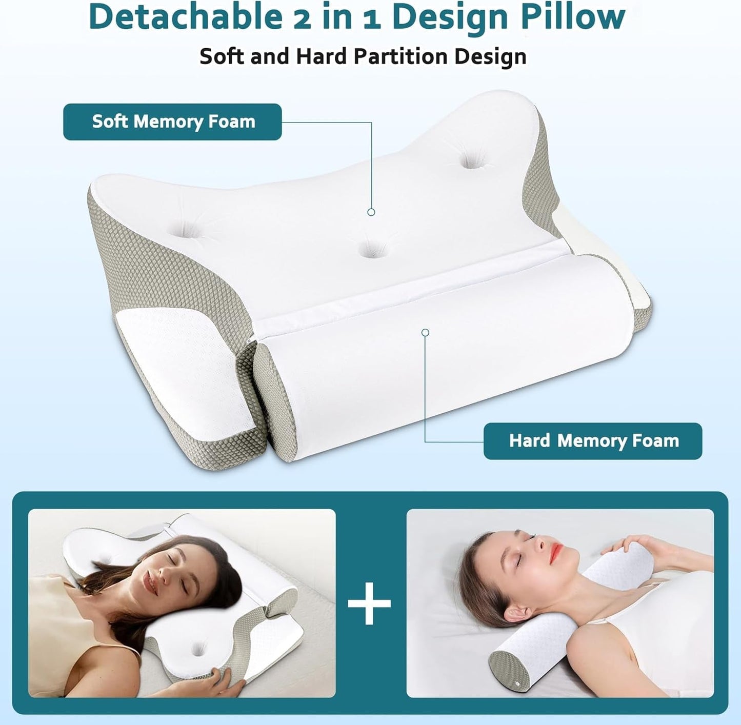 TopEsct Memory Foam Kissen, Seitenschläferkissen, Nackenkissen, Kopfkissen für Seiten- und Rückenschläfer (Grau)