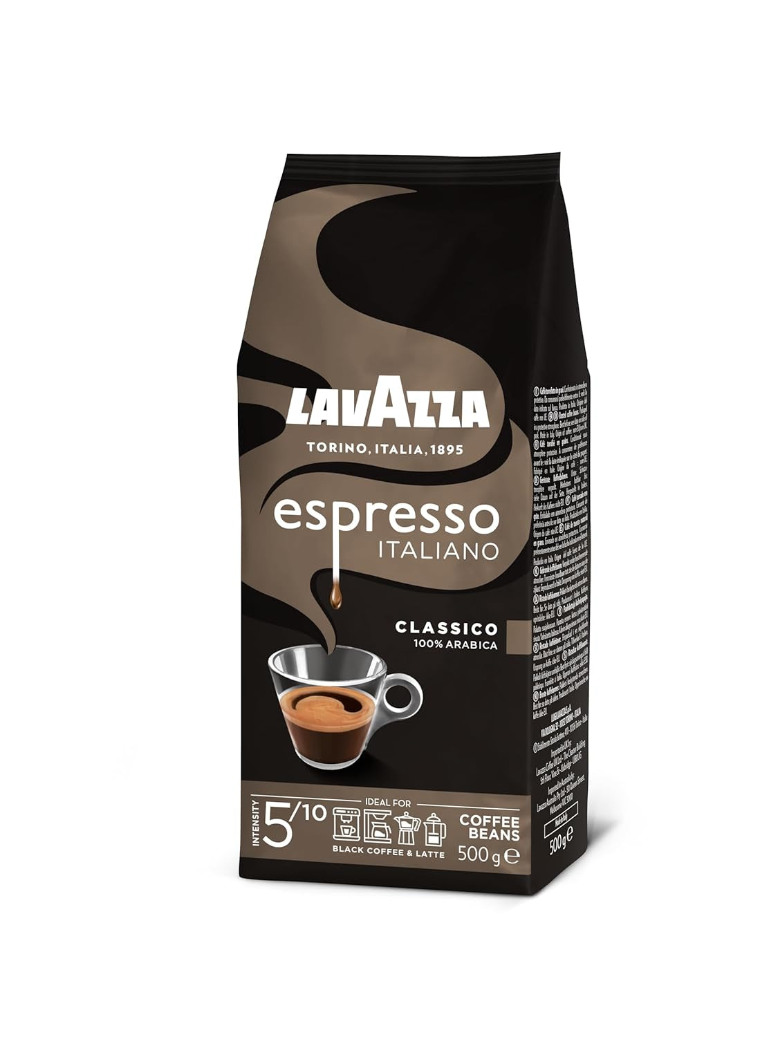 Lavazza Espresso Italiano Kaffeebohnen, 100 % Arabica-Espresso, ausgewogen und aromatisch, 500g-Packung