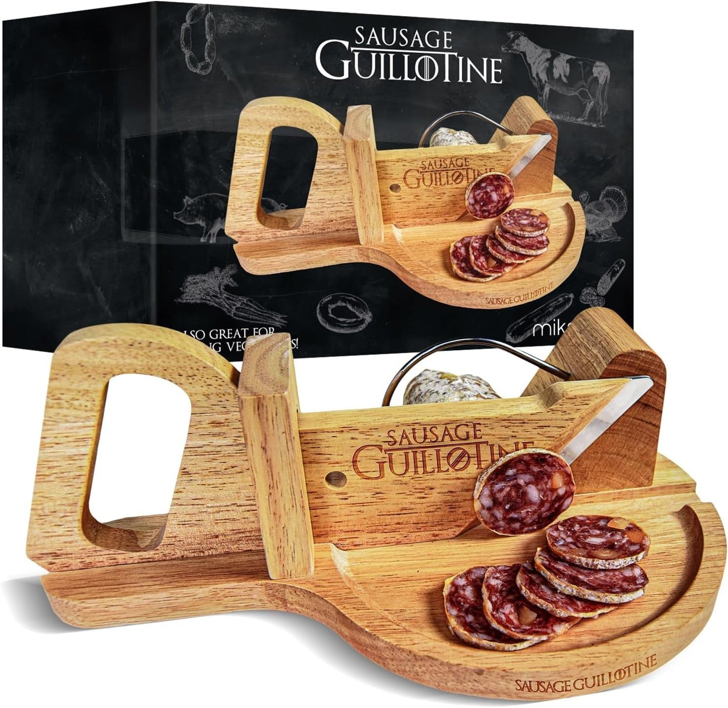 Traditioneller Wurstschneider – Wurst-Guillotine – 30 x 19 x 12 cm – Reiben und Schneidemaschinen aus Massivholz Naty Shop Standardtitel
