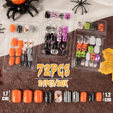 72 Stück Halloween-Nägel, selbstklebende künstliche Nägel, kurze künstliche Nägel, selbstklebende gepresste Nägel, Kürbisgeist, künstliche Nägel, Tipps, Nagelkunst, Orange, Grün, Schwarz