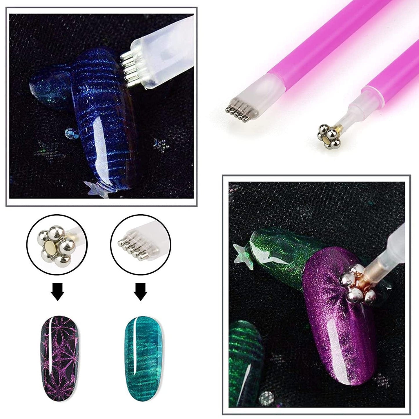 Nail Art Werkzeug Magnetstift, 10 Stück Nagel Magnet Stick Tool Set, Nagel Magnet Stift Und Starker Magnet Stock Punktierungsstifte Für DIY 3D Magnetics Katzenauge UV Gel Polnische Nagel Kunst