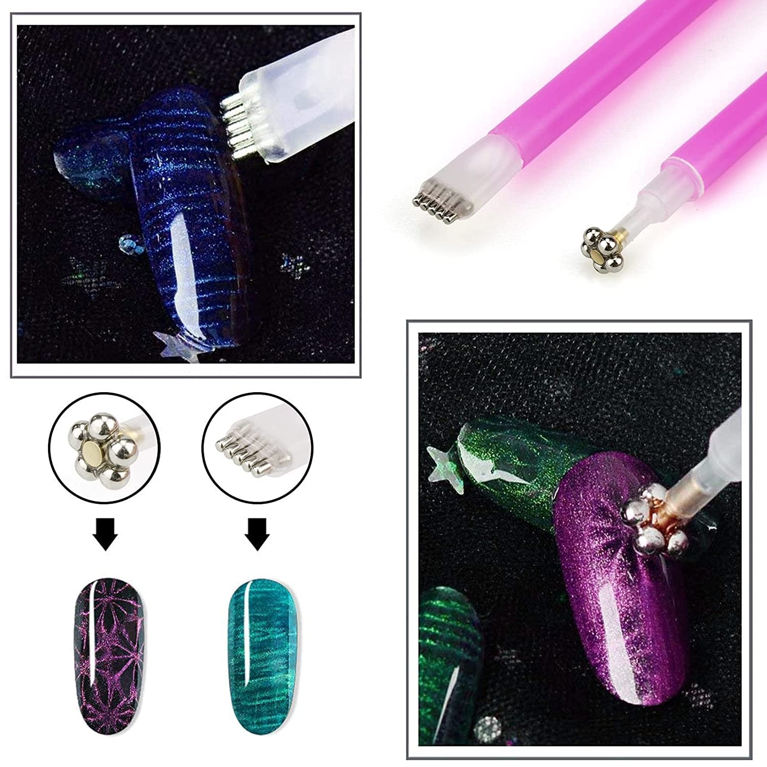 Nail Art Werkzeug Magnetstift, 10 Stück Nagel Magnet Stick Tool Set, Nagel Magnet Stift Und Starker Magnet Stock Punktierungsstifte Für DIY 3D Magnetics Katzenauge UV Gel Polnische Nagel Kunst