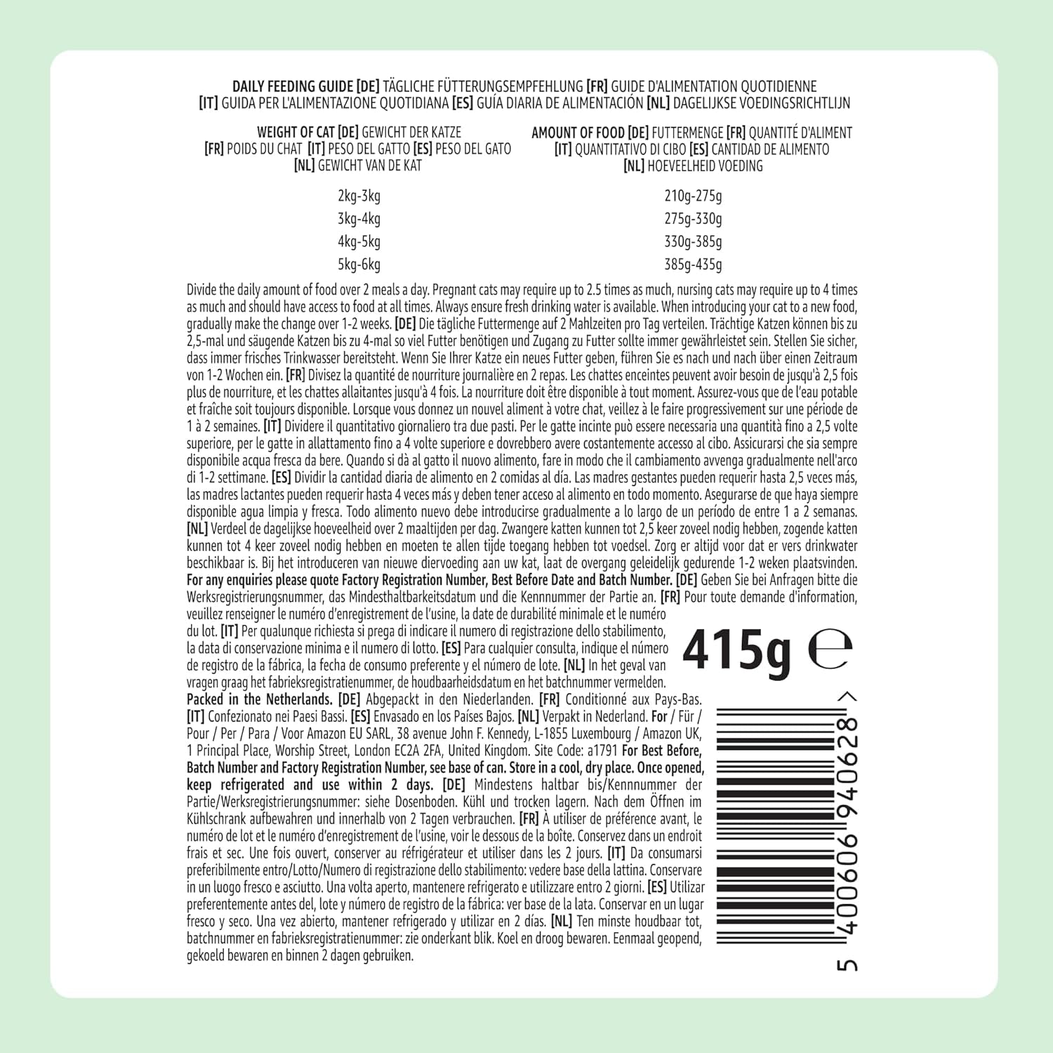 von Amazon Katzenfutter, nass, Dose, Stücke mit Geflügel in Sauce, 12 x 415 g