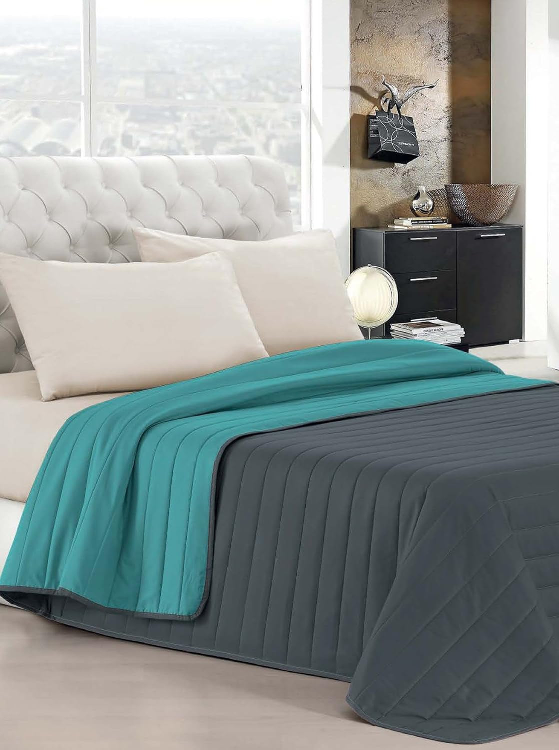 Italienische Bettwäsche Estivo Einzelbett, Leinen, Aqua, 170 x 270 cm