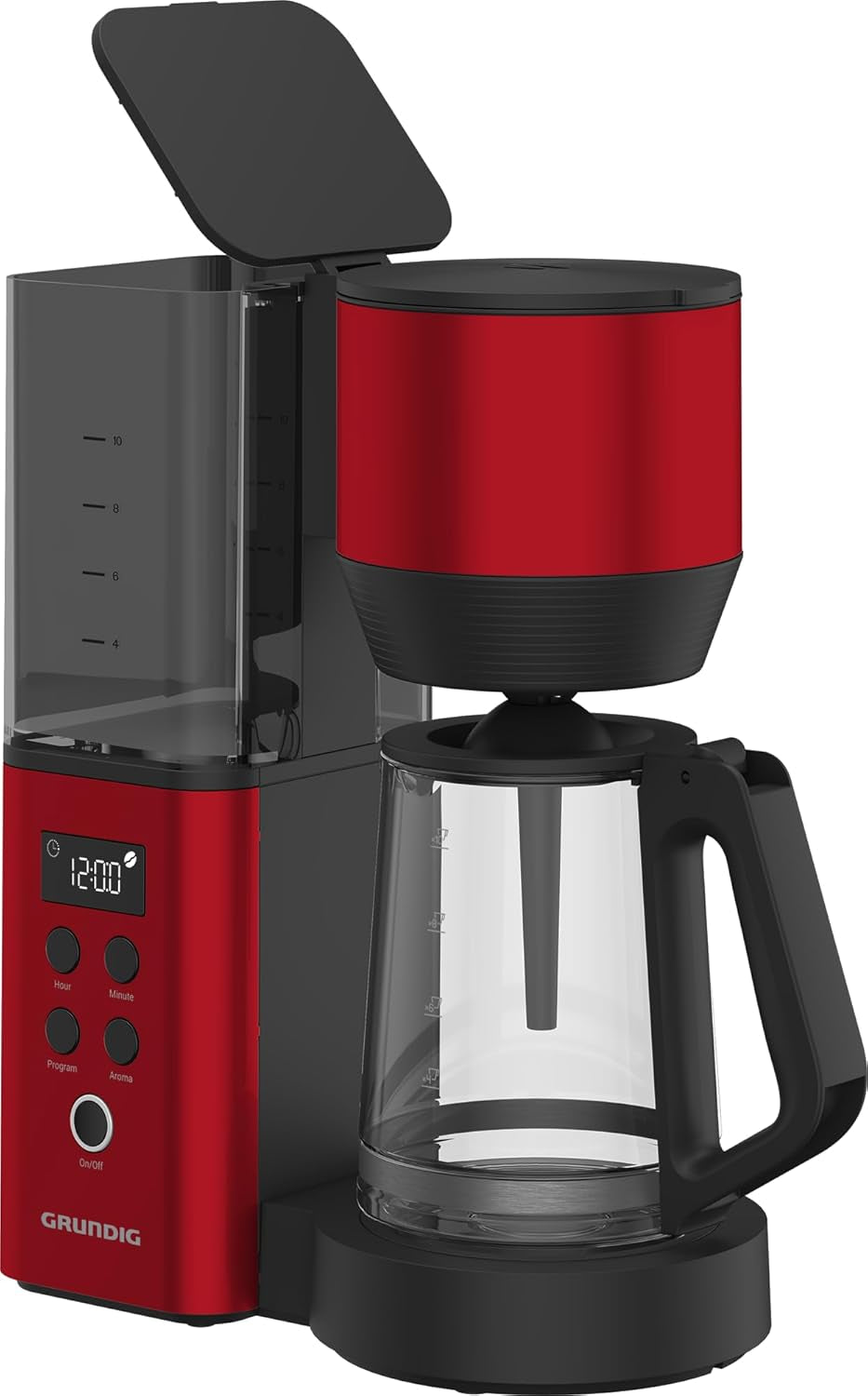 Digitale Espressomaschine mit Filter GRUNDIG KM8440, rot, 1000 W, 1,25 Liter