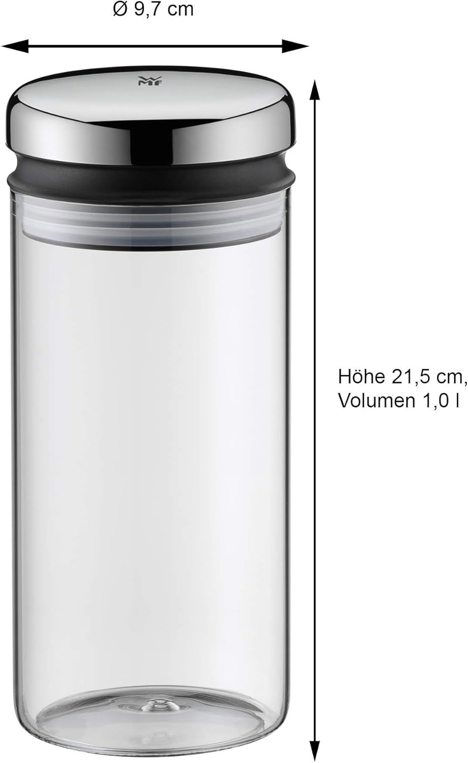 WMF Kult Cromargan Kaffeelöffel Kaffeedose aus Edelstahl mit mattem Finish 500g und 1 Liter Vorratsdose aus Glas Depot spülmaschinenfest Frischhaltedosen Naty Shop