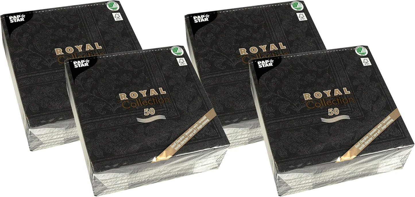 50 Servietten ROYAL Collection 1/4-Falz 40 X 40 schwarz „Ornaments“