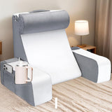 Großes Lesekissen für Bett und Sofa, Rückenkissen für Erwachsene mit Nackenstütze und Armlehnen, ergonomisches Rückenkissen mit Tasche und waschbarem Bezug zum Ausruhen, Lesen, Fernsehen (WH)