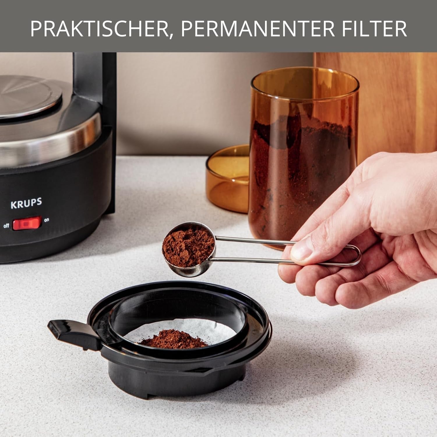 Krups T8 Filter-Espressomaschine, 850 Watt, automatische Abschaltung, 8–12 Tassen, 1 l Fassungsvermögen, Permanentfilter, beleuchteter Ein-/Ausschalter, einfach zu bedienen, Schwarz, KM4689