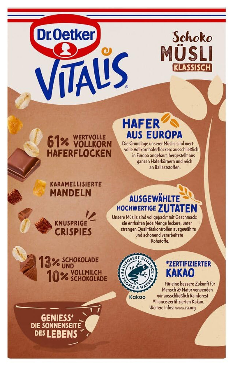 Dr. Oetker Vitalis Schokomüsli Classic: Frühstücksmüsli mit Vollmilch- und Zartbitterschokolade, 7er Pack (7 x 600g)