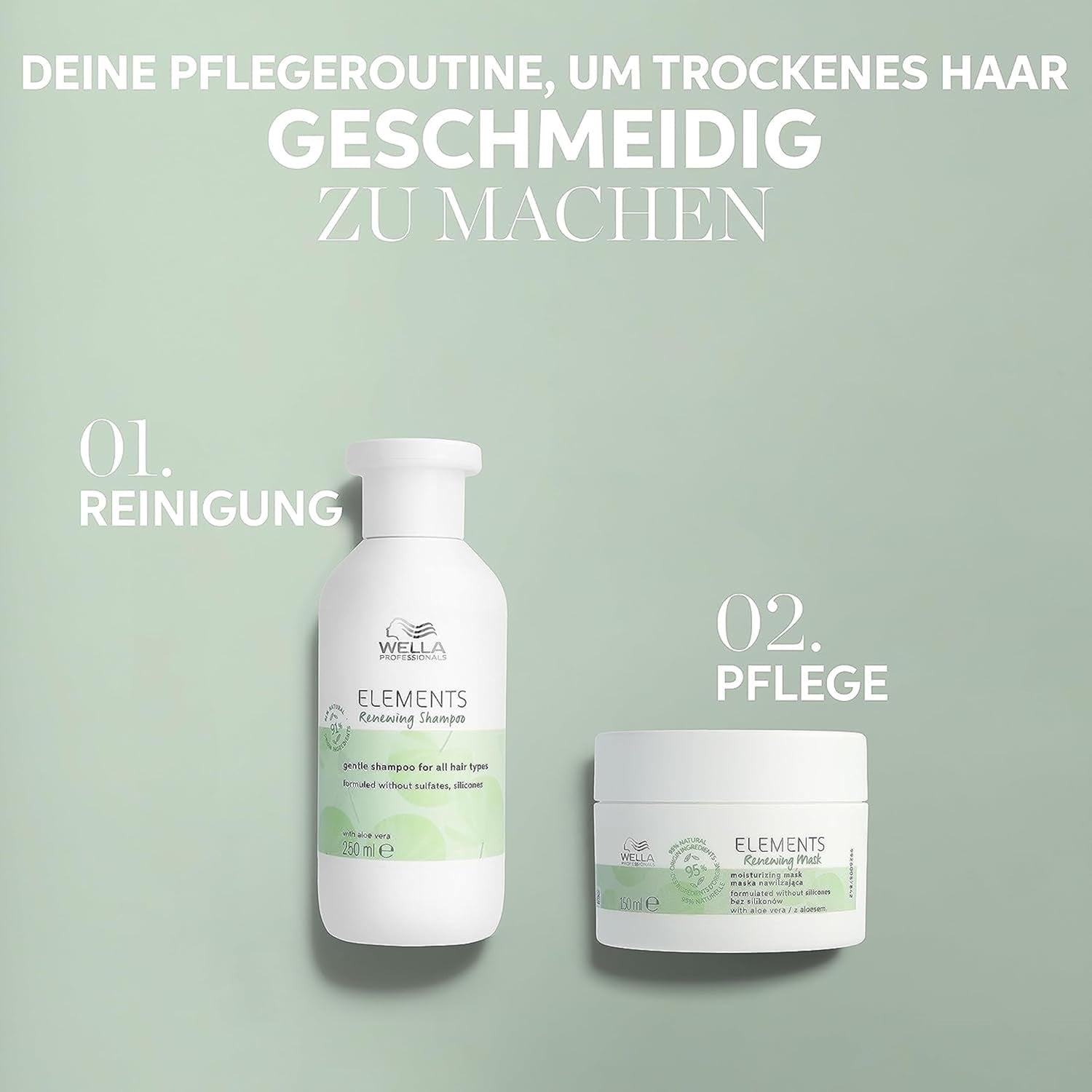 Wella Professionals Elements – natürliche Pflege für trockenes, strapaziertes Haar und empfindliche Kopfhaut – Leave-in-Conditioner, Maske und Spray mit Antioxidantien und Olivenessenz Naty Shop Haarmaske