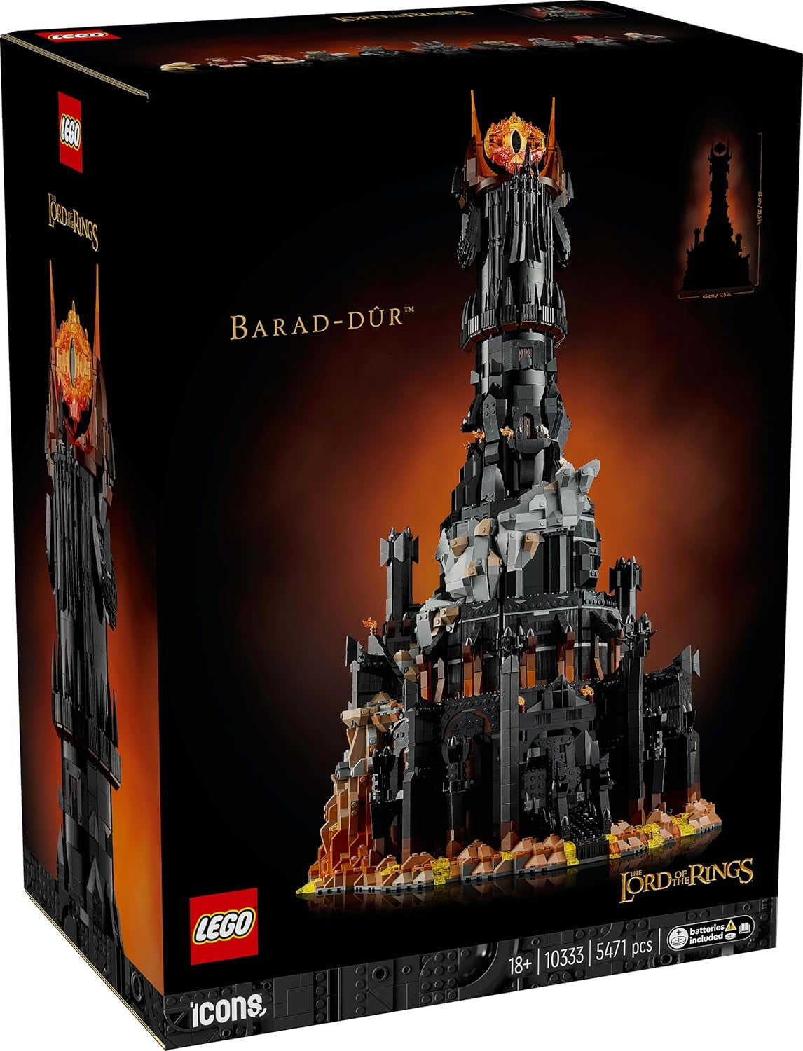 LEGO Icons Der Herr der Ringe: Barad-Door-Bauset für Erwachsene mit Sauron, Gothmog, Orc, Frodo, Sam und Gollum als Minifiguren, Film-Erinnerungsstücke, Fan-Sammlerstücke, 10333 Bausets. Besuchen Sie den LEGO-Store