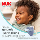 NUK First Choice Classic Tag- und Nachtschnuller für Babys | 6-18 Monate | Kieferorthopädische Schnuller, die im Dunkeln leuchten | 95 % Akzeptanz bei Babys** | Blau | 2 Stück