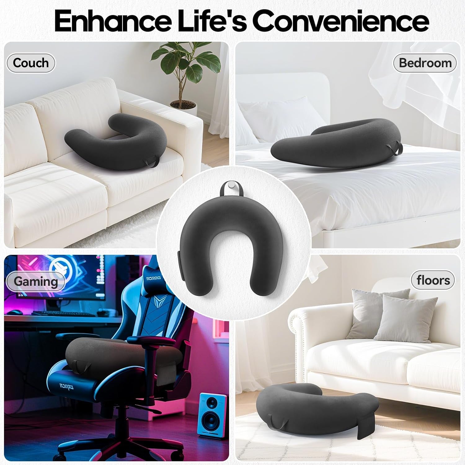 Gaming- und Lesekissen, Lesekissen für Bett/Couch/Boden, Füttern/Häkelkissen mit großem ergonomischem Gaming-Kissen, Gamer-Kissen für iPad/Laptop – Schwarz