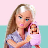 Simba Steffi Love Welcome Baby, 29 cm, schwangere Steffi, 12er-Pack Rollenspielzubehör, modische Puppe mit 4 cm großem Babypuppenspielzeug für Kinder ab 3 Jahren