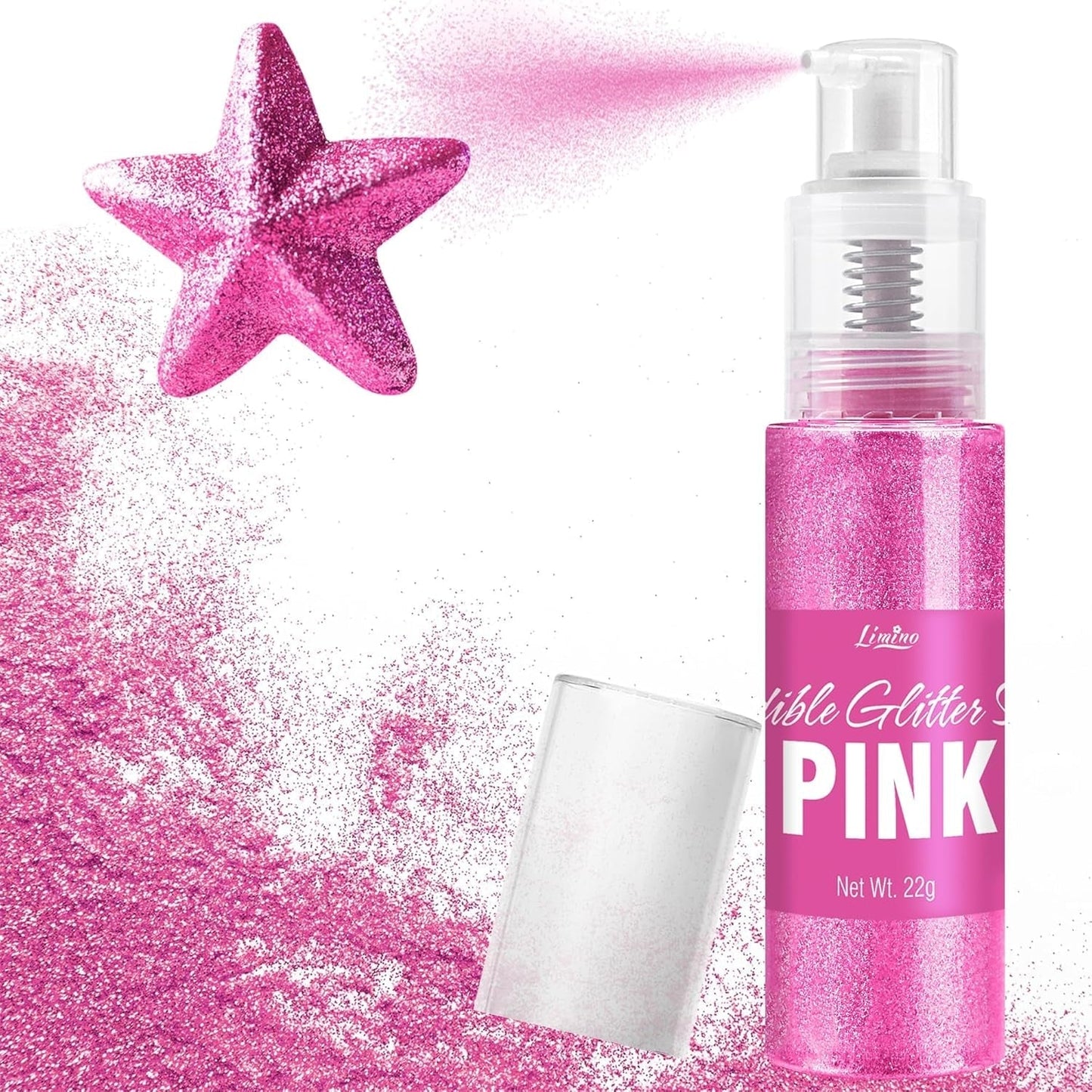 Essbares Glitzerspray – 22 g essbarer Glitzer, essbares Glitzerpulver für Getränke, Kuchendekorationen, Macarons – Lebensmittelfarbenes Glitzerpulver, essbarer Glitzer für Cocktails, Muffins (Pink)