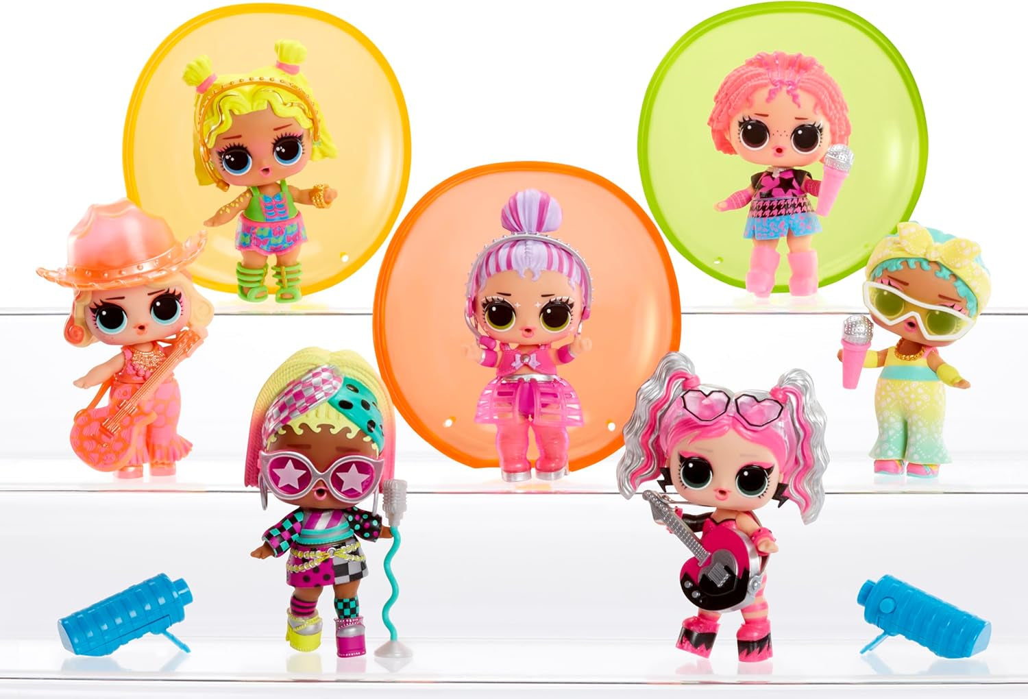 L.O.L. Überraschung! Neon Pop Stars Tots – 1 Schwarzlicht-Magie-Überraschungspuppe, Blindverpackung, 7 Sammelpuppen, jeweils mit Neon-Aufklebern und Zubehör, Geschenk für Kinder ab 4 Jahren, Naty Shop-Puppen
