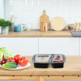 Relaxdays Meal-Prep-Boxen, 10er-Set, 2 Fächer, mikrowellenbeständig, 800 ml, Lebensmittelbox aus Kunststoff mit Deckel, schwarz, Frischhalteboxen Naty Shop