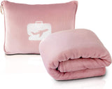 Eversnug Reisedecke und Kissen – weiche 2-in-1-Flugzeugdecke mit weichem Taschenkissenbezug, Handtaschenbezug und Rucksackhalter (Burgunderrot). Reisekissen Naty Shop Pink