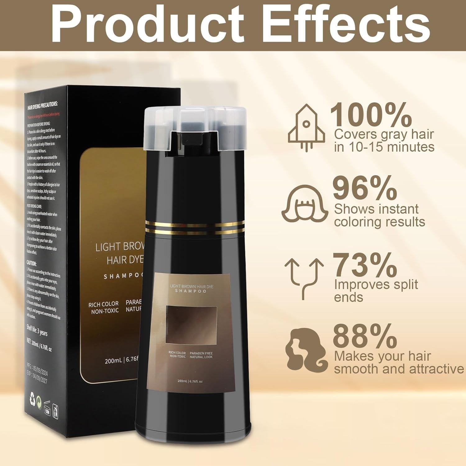 Haarfarben-Shampoo, 3-in-1-Instant-Farbshampoo, Sofort-Haarpflege-Farbshampoo, Schwarzes Haarfarben-Shampoo, Haarfarben-Shampoo (Hellbraun) Naty Shop Haarfärbemittel