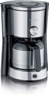 SEVERIN „TypeSwitch“ Espressomaschine mit Thermokaraffe, AromaSwitch zur Wahl zwischen 2 Brühprofilen, Kaffeemaschine für bis zu 10 Tassen, 1000W, Edelstahl gebürstet-schwarz, KA 4845