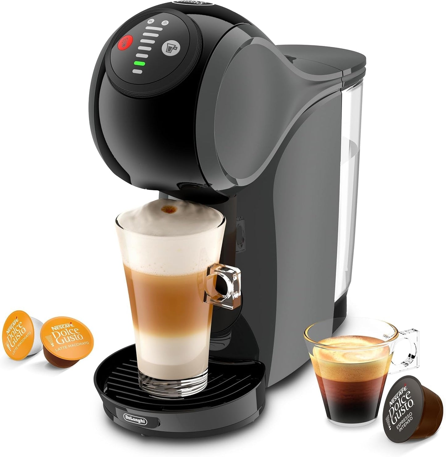NESCAFÉ DOLCE GUSTO DeLonghi Dolce Gusto Genio S EDG226.A, Kapsel-Espressomaschine inklusive 3 Kapseln, kompaktes Design, verstellbare Abtropfschale, 0,8 l, abnehmbarer Wassertank, 1470 W, Anthrazit