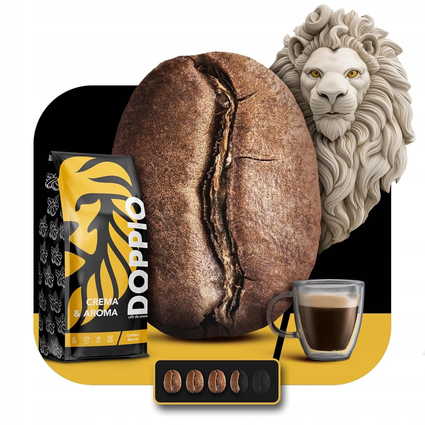 Doppio Creme & Aroma 1KG | Kaffeebohnen 80 % Arabica und 20 % Robusta | mit Noten von Kakao, Nüssen und Karamell | Frisch und mittelstark geröstet, geringer Säuregehalt | für Espresso | Blauer Orca-Kaffee