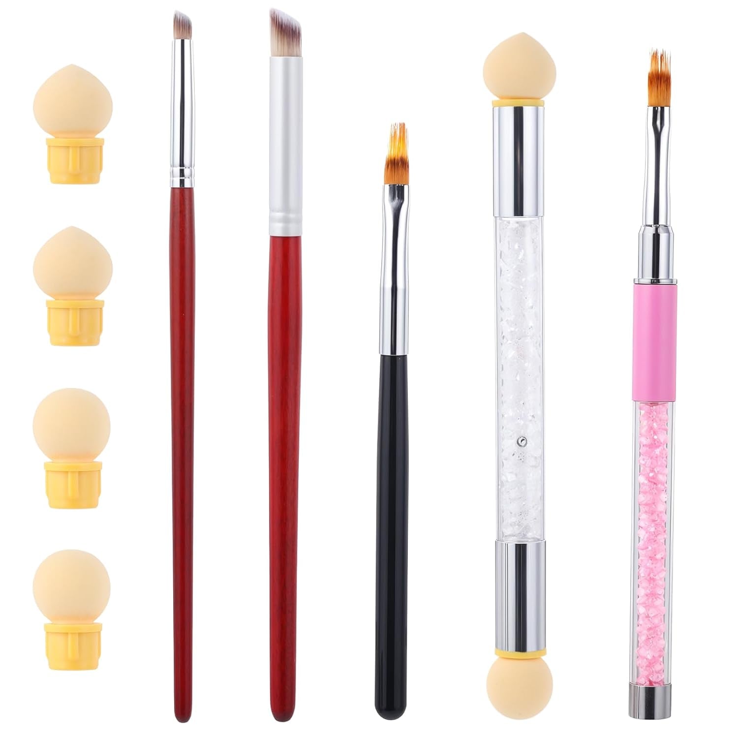 Nail Art Rendering-Werkzeuge Schwamm Undtupfpinsel, Sponge Brush Applicator, Doppelter Kopf Ombre Sponge Stick Mit 4 Ersatzköpfen, Nail Art Schwamm Und Tupfpinsel, Ombre Nagelpinsel Für Gelnägel