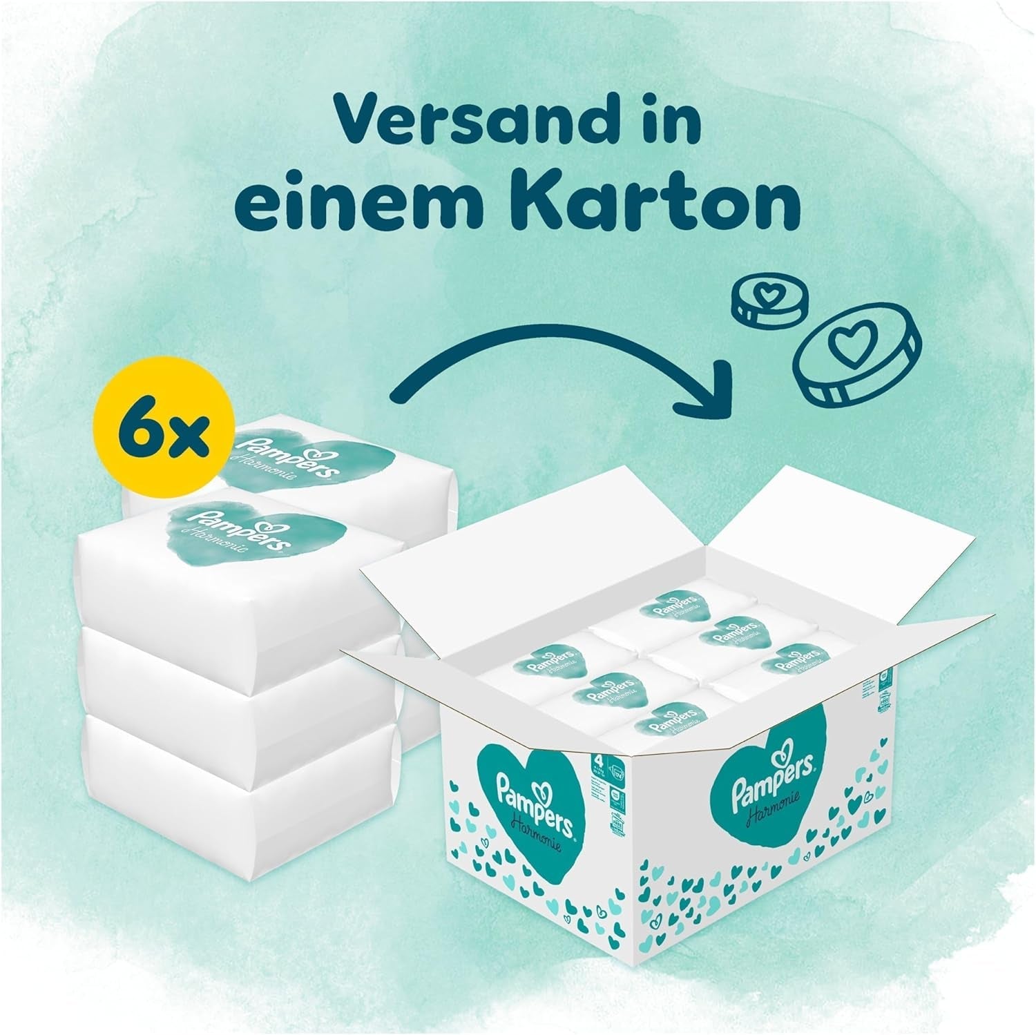 Pampers Harmony Windeln, Größe 4, 174 Windeln, 9 kg–14 kg, sanfter Hautschutz mit 100 % Pampers-Schutz