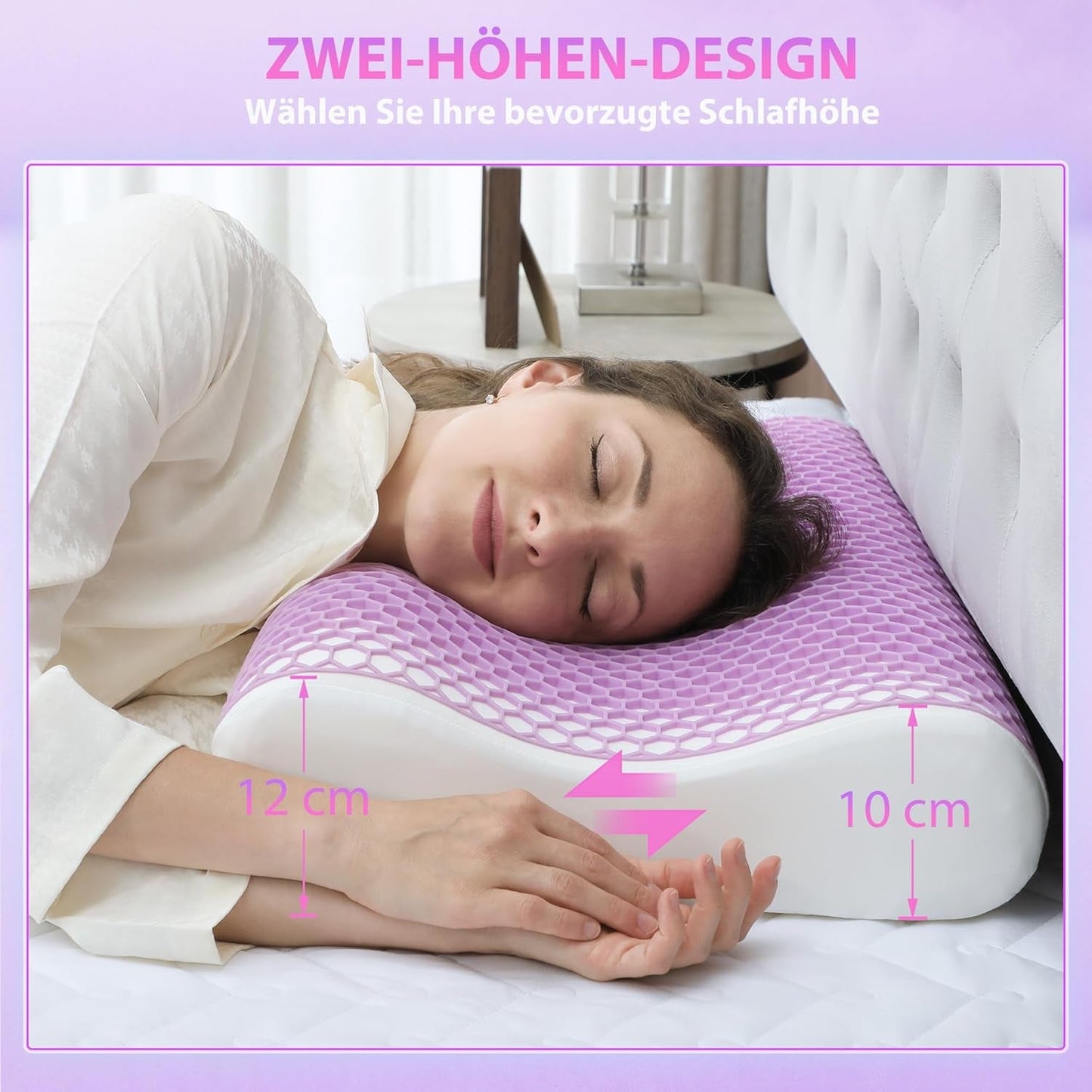 HOMCOM Memory Foam-Kissen, Nackenstützkissen mit abnehmbarem Bezug, 2 Höhen, ergonomisches 2S reaktionsfähiges Nackenkissen für verschiedene Schlafpositionen, 60 x 40 cm, Cremeweiß