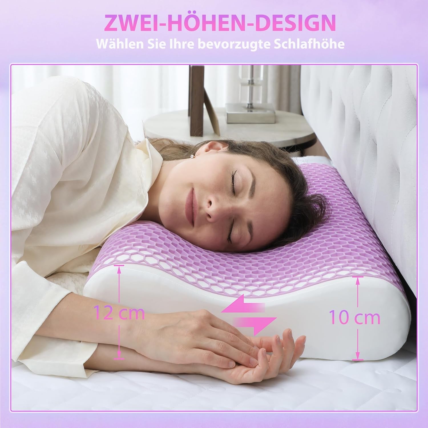 HOMCOM Memory Foam-Kissen, Nackenstützkissen mit abnehmbarem Bezug, 2 Höhen, ergonomisches 2S reaktionsfähiges Nackenkissen für verschiedene Schlafpositionen, 60 x 40 cm, Cremeweiß