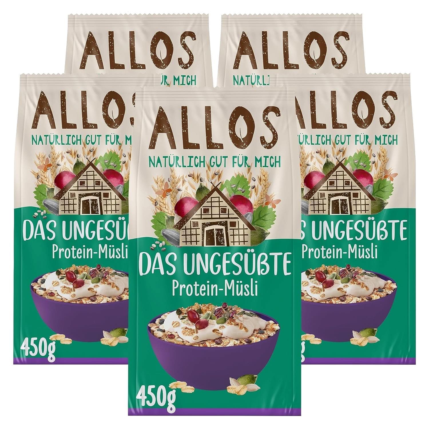 Allos, ungesüßtes Beerenmüsli, Packung 5 x 500 Gramm Cereals Naty Shop Proteinmüsli