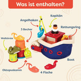 B. Toys 13-teiliges Badewannenspielzeug für Kinder mit Boot, Stapelbecher, Fisch, Angelspielspielzeug für Kinderbadewanne ab 1 Jahr Toys Bebe Naty Shop