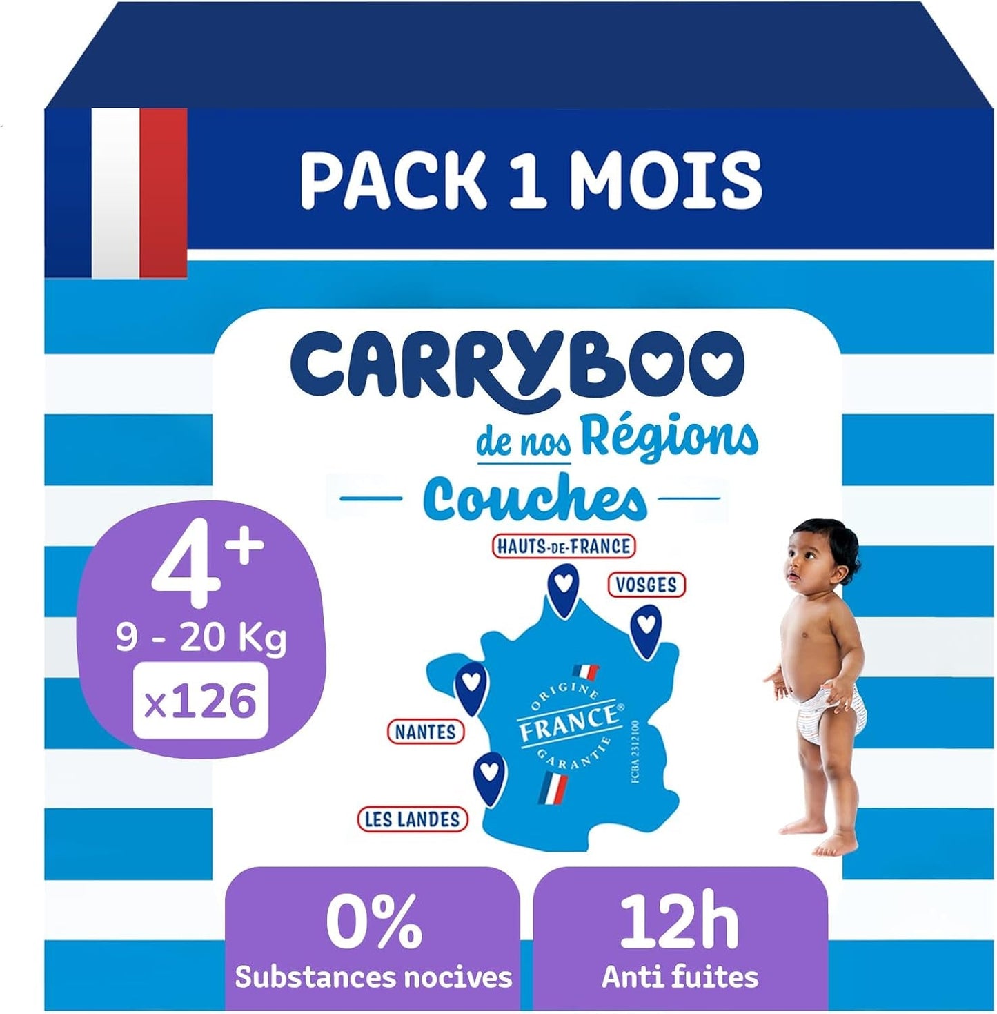- Windeln Größe 4+ (9-20 kg) – gesund und sehr saugfähig – 12 Stunden auslaufsicher – keine unerwünschten Substanzen – hergestellt in Frankreich – erschwinglicher Preis – 126 Wegwerfwindeln