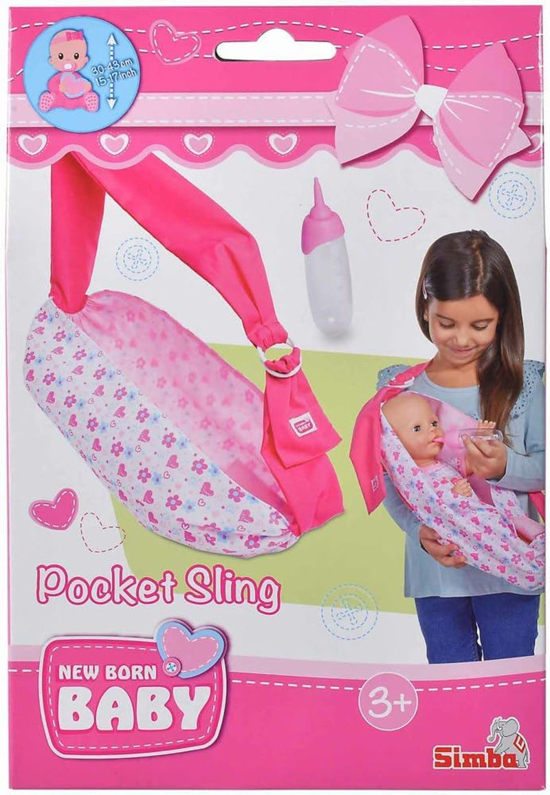 Simba 105560002 Verstellbarer Tragetuch für Neugeborene mit Tasche und Flasche für 38–43 cm große Puppen ab 3 Jahren