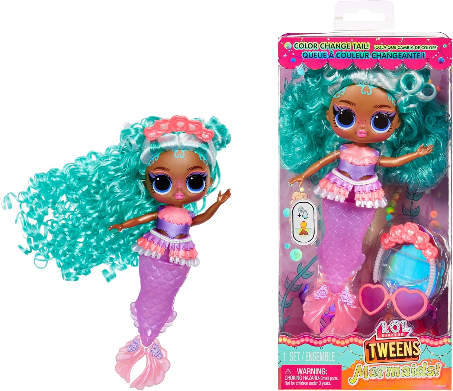L.O.L. Überraschung! Tweens – Meerjungfrau Lola Waves – Modepuppe mit farbwechselndem Schwanz, beweglicher Flosse und schönen Accessoires – Spielzeug für Kinder und Sammler ab 4 Jahren Naty Shop Serena Finn Dolls