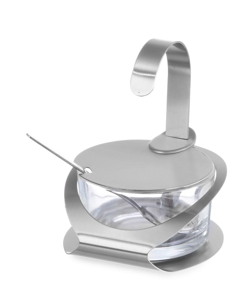 HENDI Käse-/Zuckerdose mit Glasbehälter und Edelstahllöffel, Glasbehälter, ø130, x(H)90mm, Edelstahl 18/0